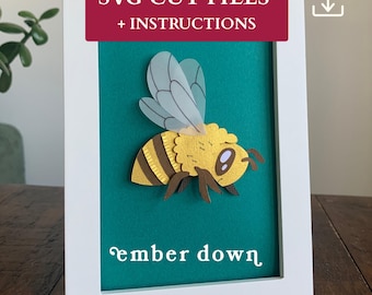 Bee svg | Shadow Box Template | Honeybee svg | Bee Shadow Box | Insect svg | Cottagecore svg | Cozy svg | Layered Bee | Spring Diorama Kit