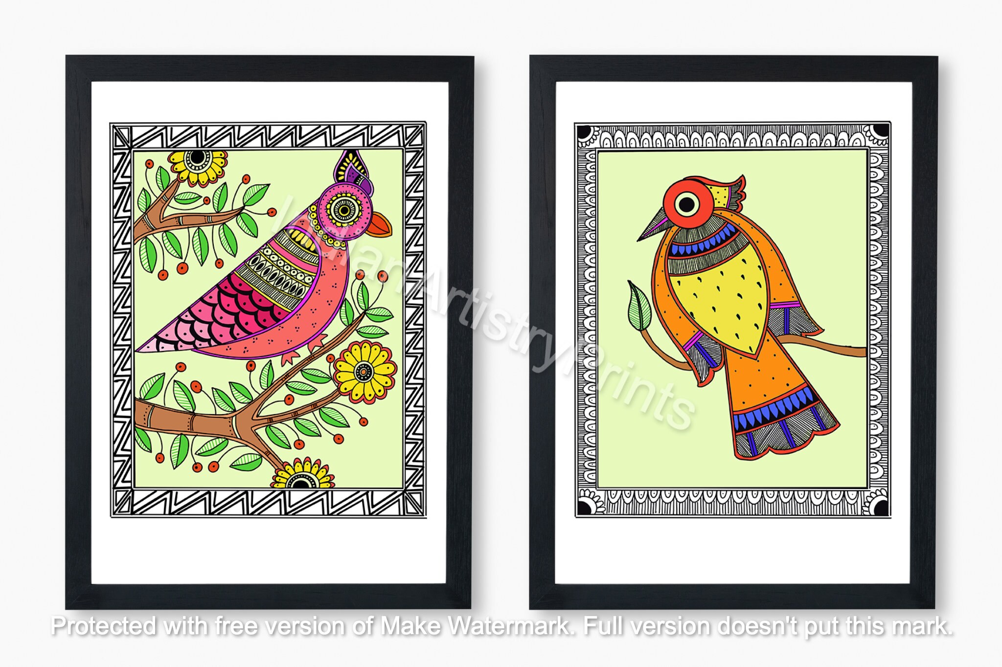 Set of 4 Madhubani Birds Madhubani Wall Art Indian Folk Art Etsy India