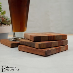 Wooden Coasters, Walnut, Padauk, and Sapele, Set of 4 Handmade Coasters