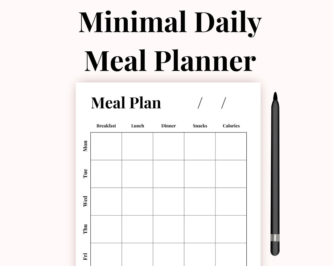 Minimal Meal Planner, Printable Daily Meal Planner, Calorie Tracker ...