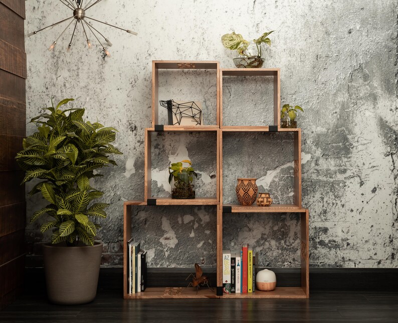 Solid Oak Wood Modular Cubes Bookcase Etsy