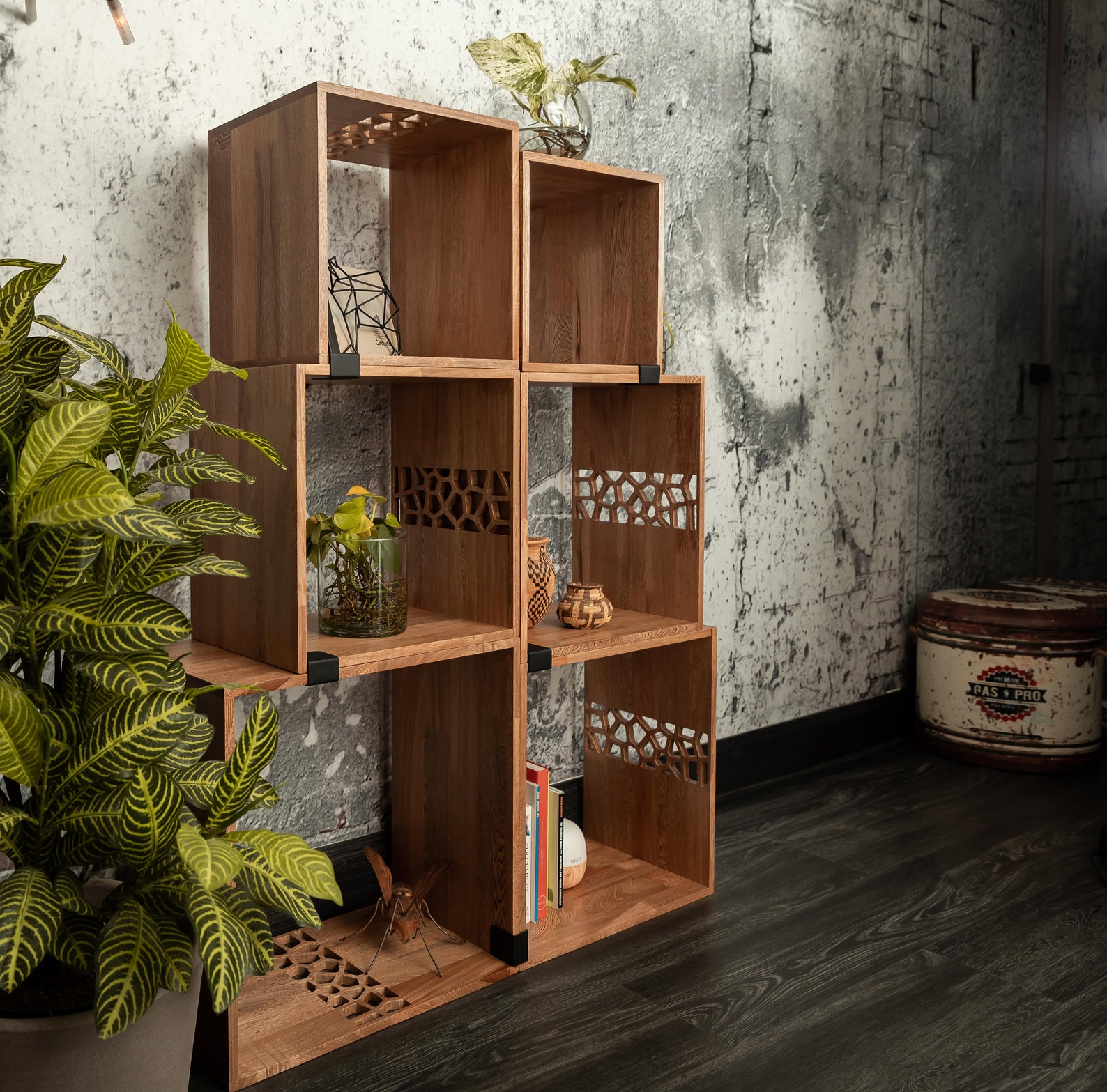 Solid Oak Wood Modular Cubes Bookcase Etsy