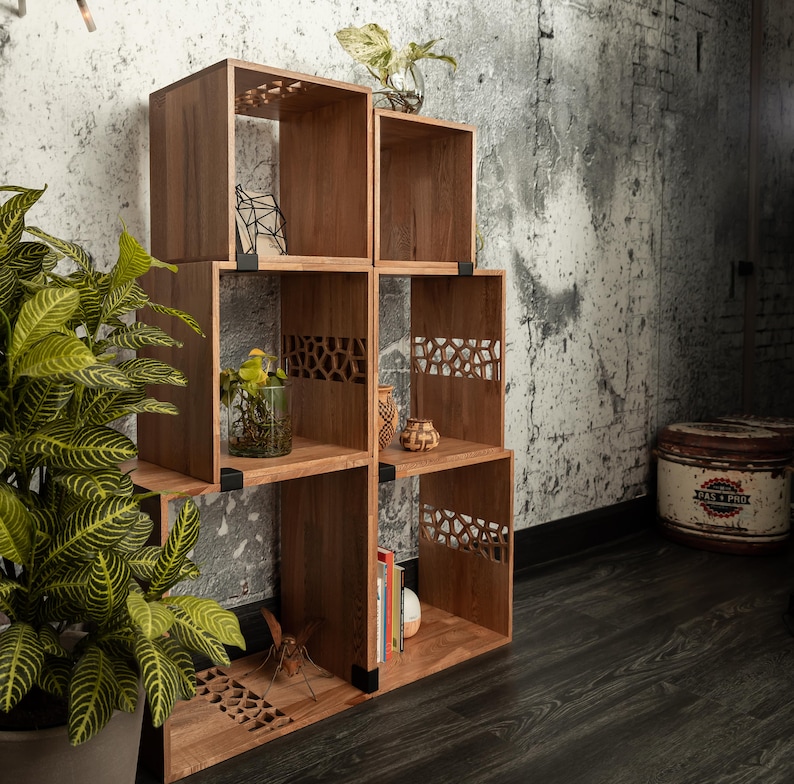 Solid Oak Wood Modular Cubes Bookcase Etsy