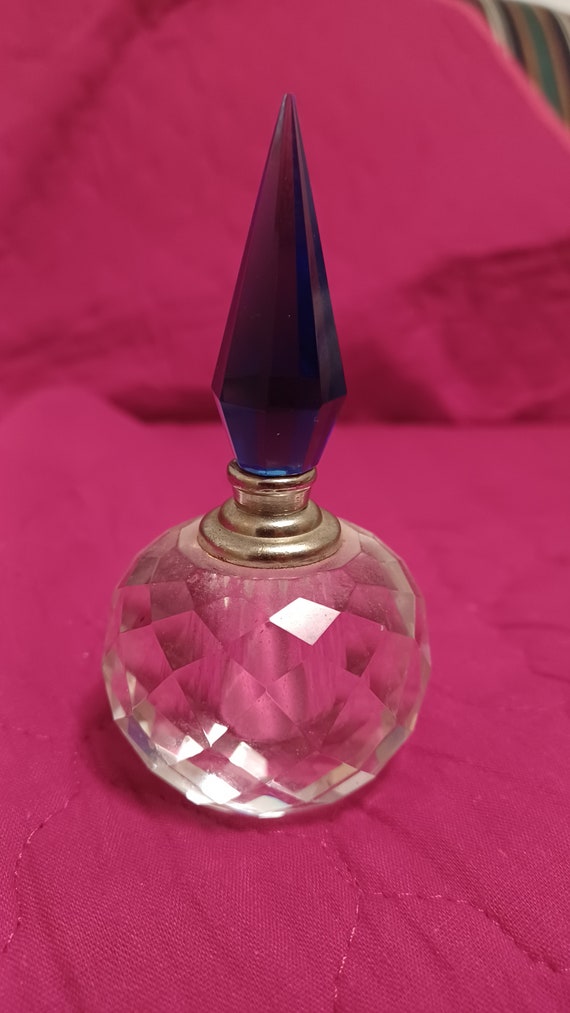 Lead Crystal Clear Purfume Bottle with Blue Topped