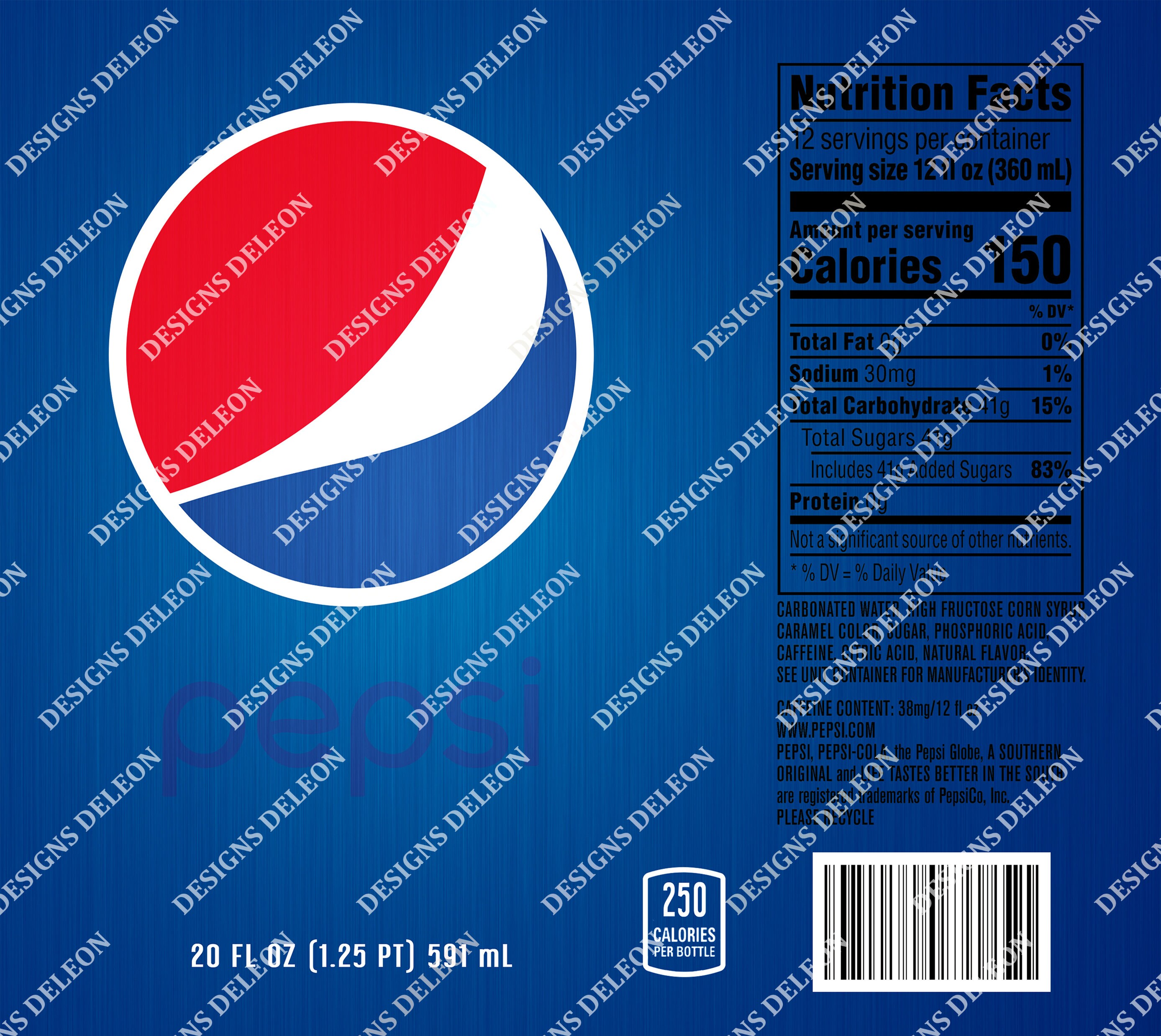 PEPSI Drink 20 Oz Straight Skinny Tumbler Wrap, Sublimation Designs