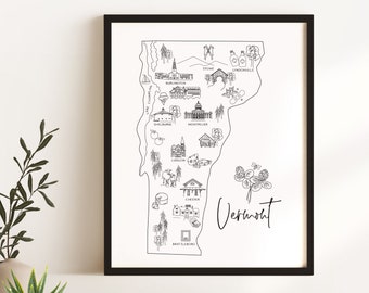 Vermont Map Art Print: Sketched State with Points of Interest