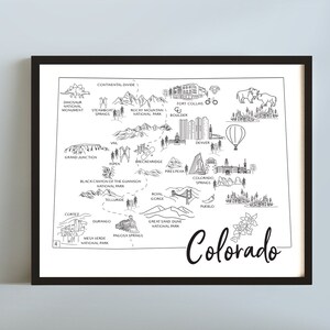 Sketched Map of the State of Colorado With Points of Interest - Etsy