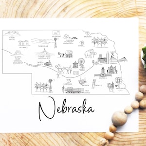 State of Nebraska Points of Interest Hand Sketched Print - Etsy