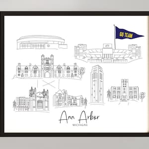 Sketch drawing of Ann Arbor, Michigan art print
