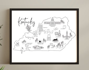 Sketched Map of the State of Kentucky art print