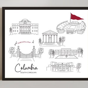 Sketch drawing of Columbia, South Carolina art print