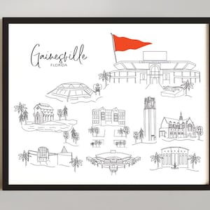 Sketched drawing of Gainesville, Florida Art Print