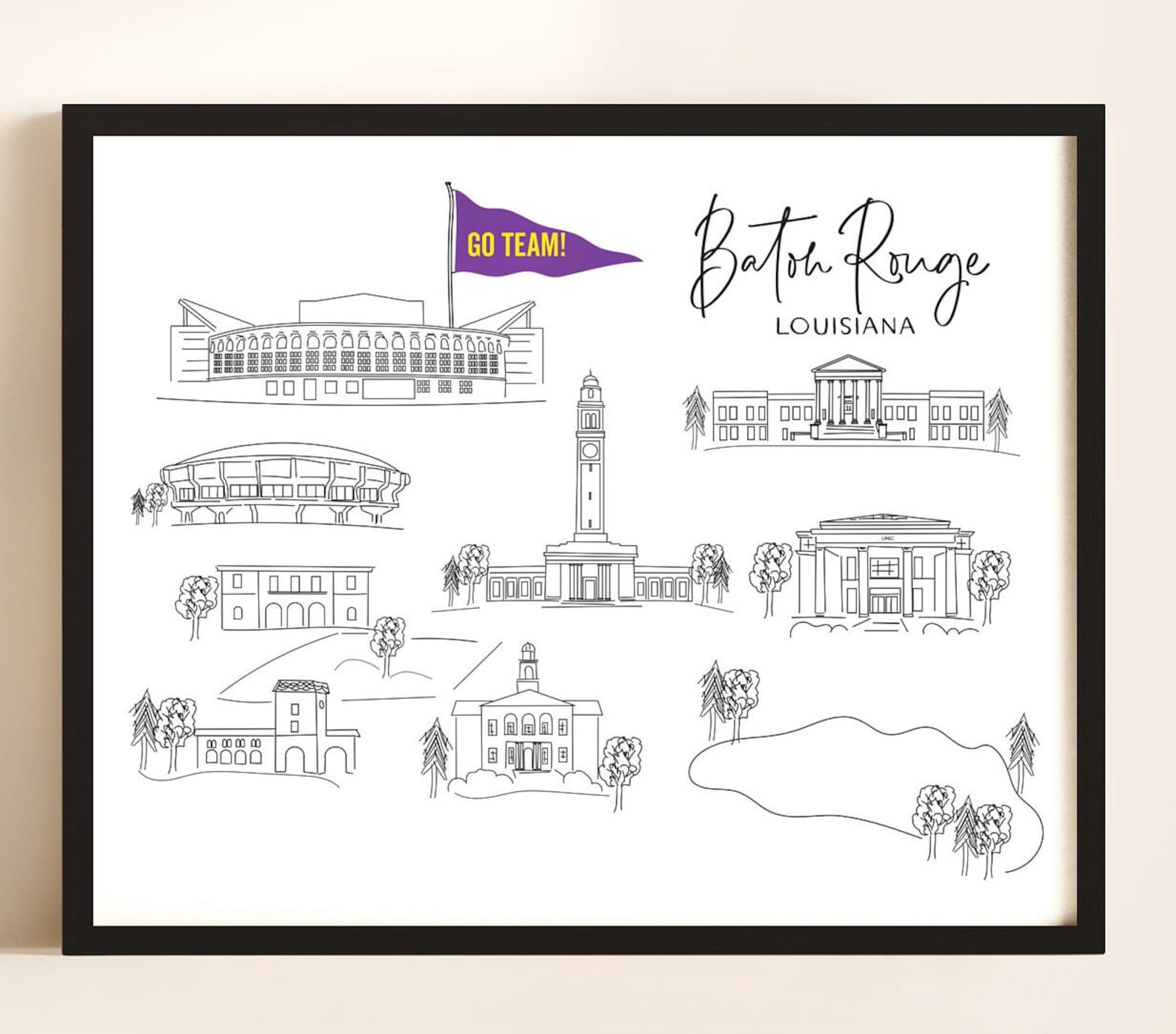 Hand Sketched Drawing of Baton Rouge, Louisiana - Etsy