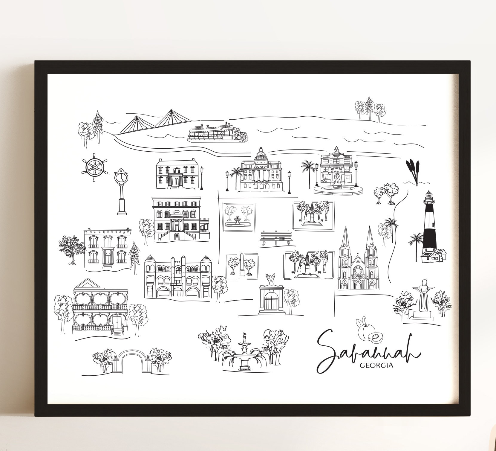 Draw Georgia Sketched Drawing of Savannah Georgia Art Print - Etsy