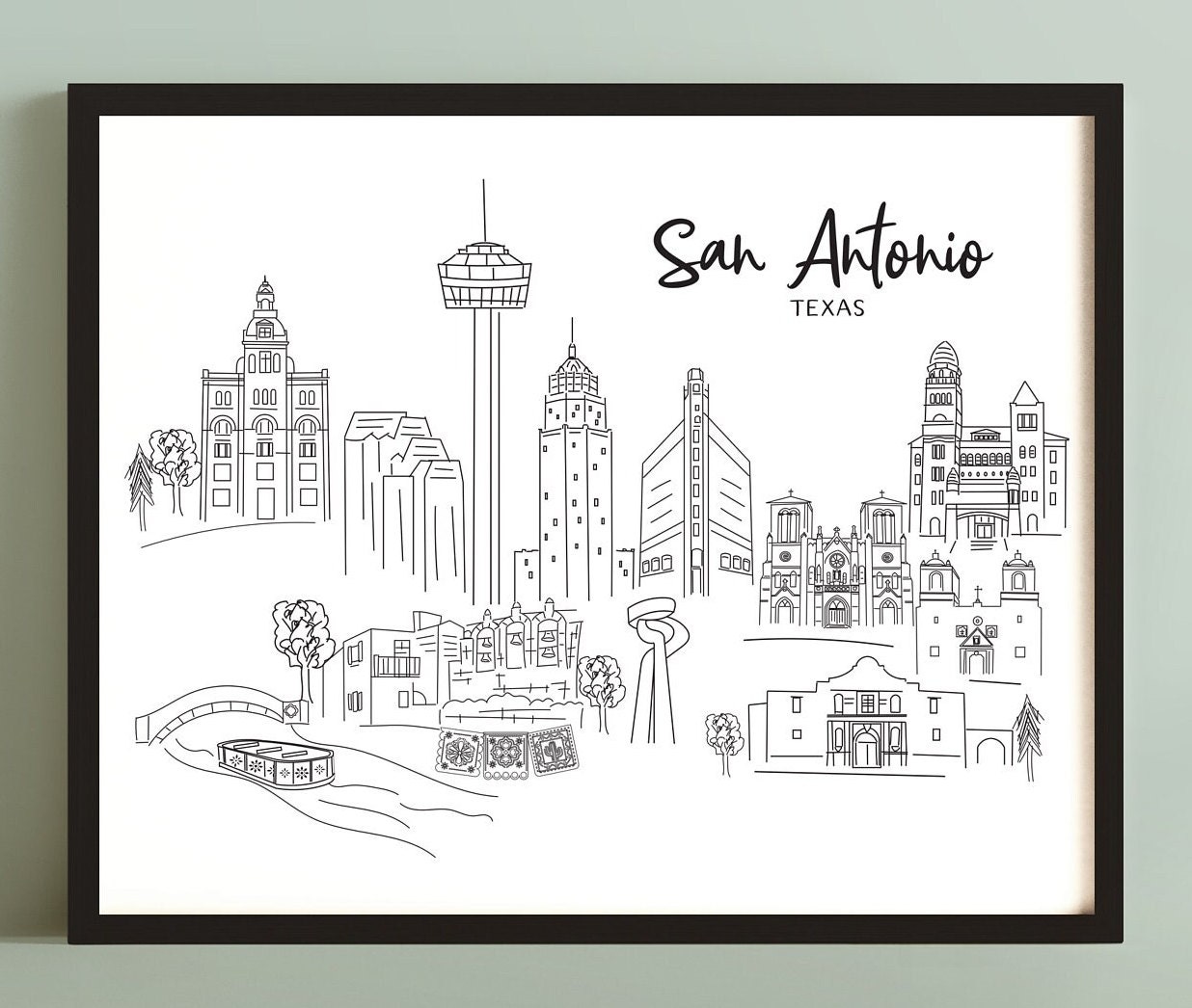 Sketch of San Antonio, Texas Art Print - Etsy