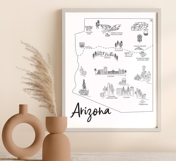Arizona Map Print: Hand-sketched Cities & Landmarks - Etsy