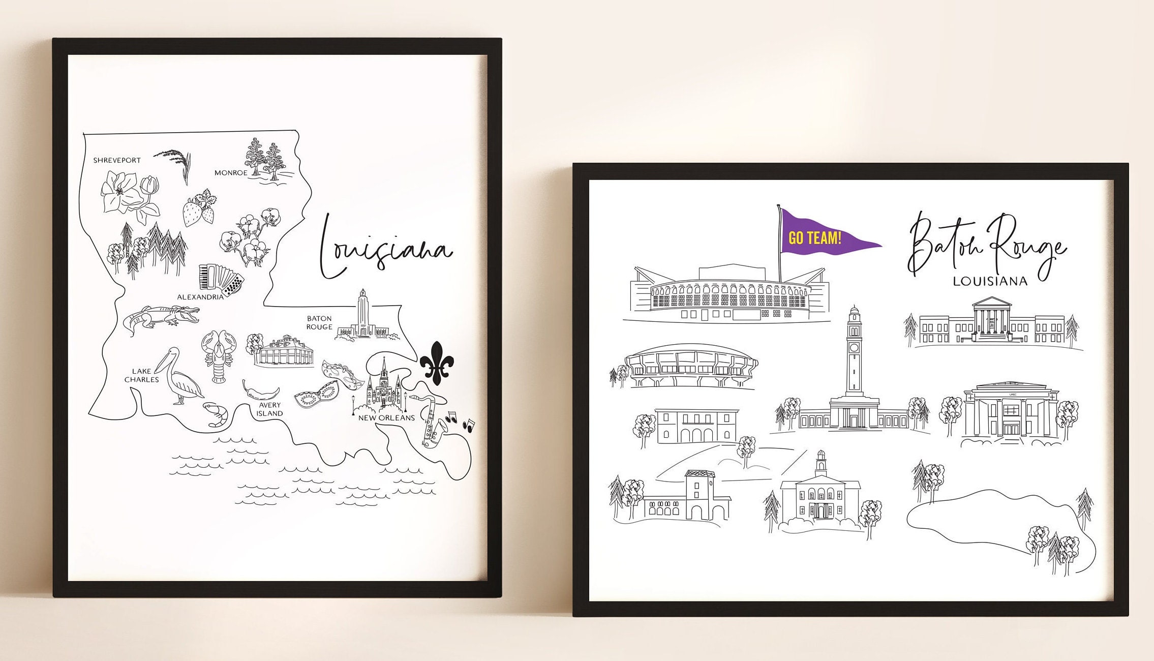 Hand Sketched Drawing of Baton Rouge, Louisiana - Etsy