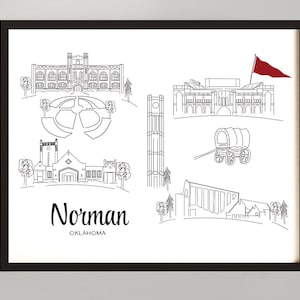 Sketched Drawing of the Norman, Oklahoma Art Print - Etsy