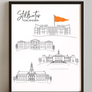 Sketched drawing of Stillwater, Oklahoma art print