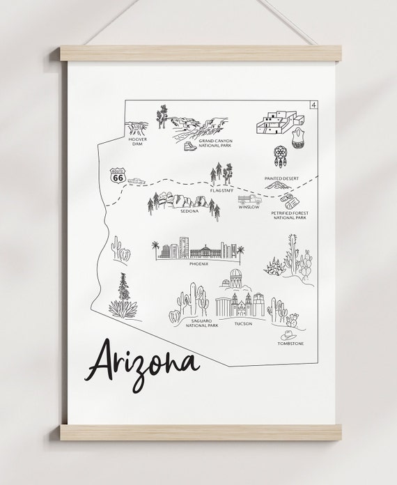 Arizona Map Print: Hand-sketched Cities & Landmarks - Etsy
