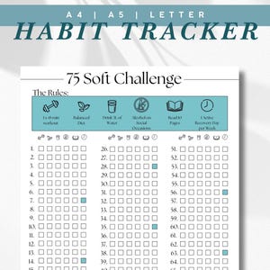 75 Soft Challenge Printable | Soft 75 Rules & Habit Tracker | 75 Day Soft Checklist Template | Daily Printable PDF