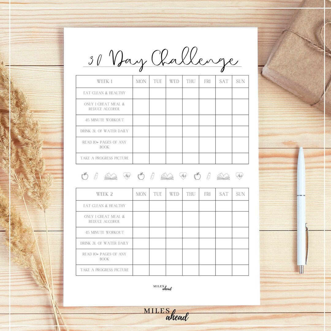 30 Day Tracker 30 Day Challenge Sheet Monthly Challenges Printable 30 ...