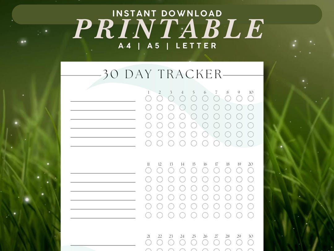 30 Day Habit Tracker Printable | Minimalist Challenge Template (PDF) - Etsy