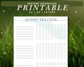 30-Day Challenge | 30 Hard | Printable 30 Day Habit Tracker | Blank 30 Day Challenge Template | Fitness Challenge | Month Checklist | PDF