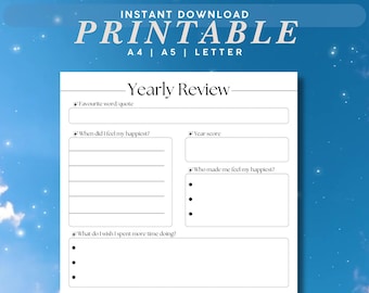 Yearly Review Planner | Self Reflection, Goal Setting (PDF)