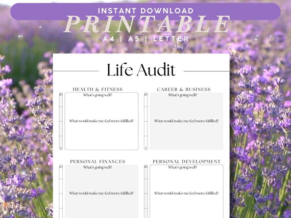 Life Audit Planner | Printable Goal Setting, Reflection Worksheet (PDF)