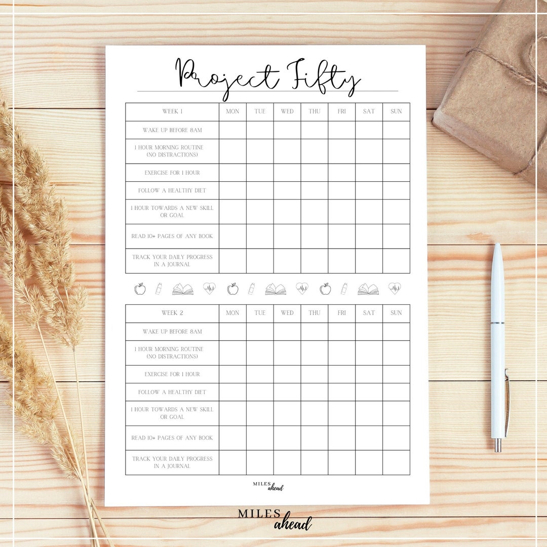 Project 50 Challenge Planner 50 day Challenge Tracker Template Fitness Health and Goal Setting Project 50 Challenge Planner 50 day Challenge Tracker Template Fitness Health and Goal Setting