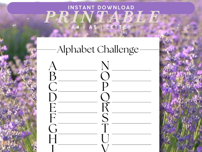 AZ Book Bingo Alphabet Reading Challenge Tracker Printable PDF for