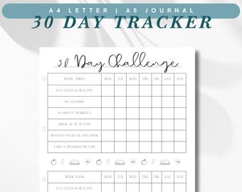 30-Day Fitness Challenge Tracker | Printable 30-Day Habit Tracker & Challenge Template | 30-Day Challenge Printable PDF