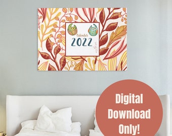 Printable Wall Calendar, Wall Art, Owl Calendar, Wall Calendar, Desk Calendar, Monthly Calendar