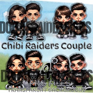 Casal de Raiders Chibi | Casal de Invasores | Casal fã de futebol Chibi | Casal Raiders Chibi | Casal Chibi PNG