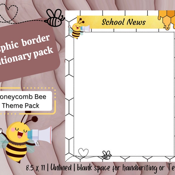 Honeybee border stationary, Honeycomb, Bee hive, Bee graphics, cute stationary, cute notepaper, Sweet stationary