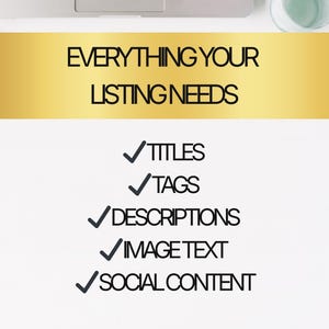 Graphic listing everything included: titles, tags, descriptions, image text, and social content