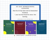 30 Day Homeschool Curriculum Printable | Open and Go Lessons | Daily Reading Writing Activities | Homeschool Workbook PDF