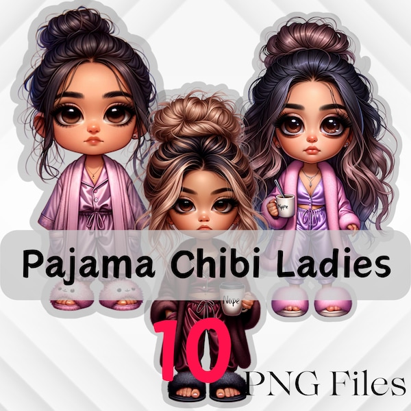 Chibi PNG| Chibi ladies PNG| Chibi Clipart | Chicana Chibi | Pajama Chibi | Chibi ladies in PJ's | Exclusive Chibi Ladies | Chicana Chibi