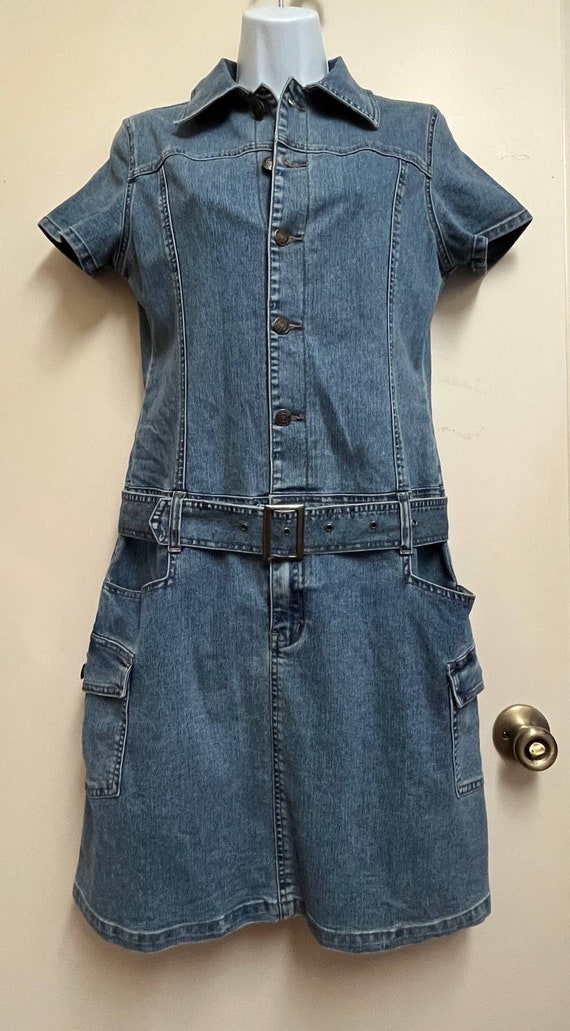 Y2K Vintage Firhine Denim Dress Pockets & Removabl