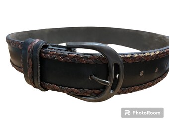 Vintage Belt Lot of 2 Size S Small Unisex Genuine Leather Black Brown Solid Bundle Lot of 2 Vintage Leather Belts 30-32 main image 3