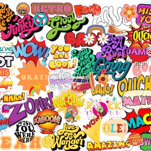 100 Stück Retro Sticker im Random Pack Vintage Designs & 70er Jahre Zitate Vintage Vinyl Sticker für Laptops, Gepäck, Wasserflaschen, Handys
