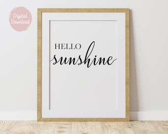 Hello Sunshine Quote Print | Minimalist Bedroom Wall Decor (Digital Download)