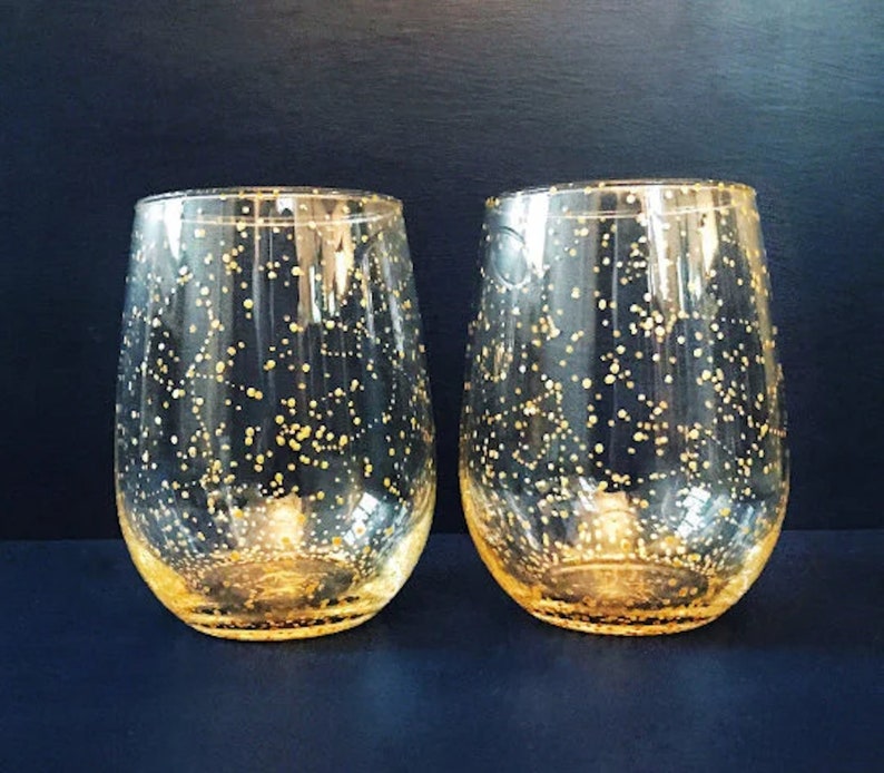 CLASSIC Stemless Starry Night Wine Glasses Set of 2 Hand-painted Celestial Starry Night and Constellation Wine Glasses 19oz image 2