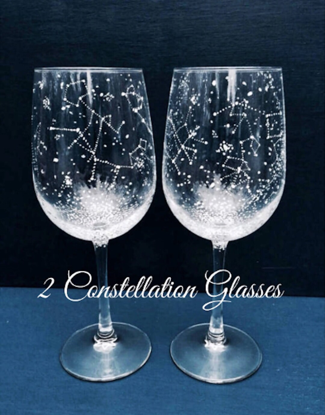 CLASSIC Starry Wine Glasses Set of 2 Hand Painted Starry Night and Constellations Wine Glasses