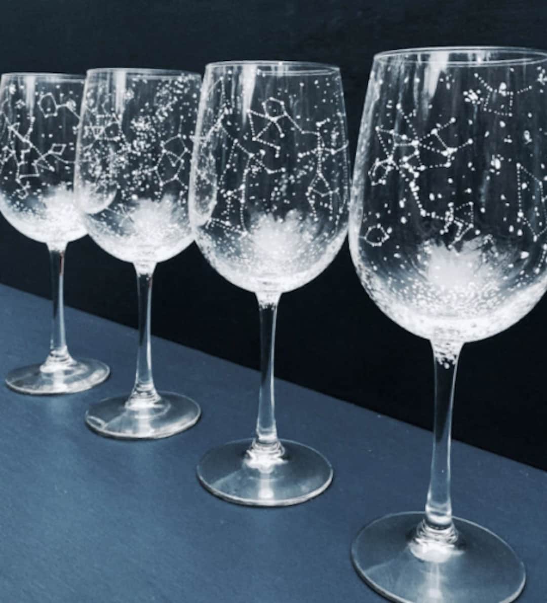 CLASSIC Starry Wine Glasses Set of 4, 6, 8, or 10 Hand Painted Starry Night and Constellations