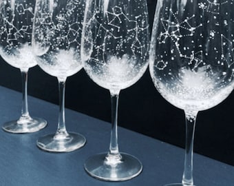 CLASSIC Starry Wine Glasses - Large Sets of 12, 24, or 36 Hand Painted Constellation and Starry Night Stemmed Wine Glasses