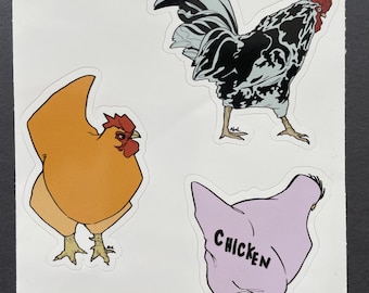 Hoja de pegatinas de pollos peculiares – Calcomanías de vinilo de animales de granja