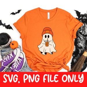 Cute Ghost Drinking Coffee Png, Ghost Ice Coffee png, Halloween Ghost Png, Stay Spooky Png