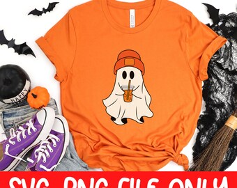Cute Ghost Drinking Coffee Png, Ghost Ice Coffee png, Halloween Ghost Png, Stay Spooky Png